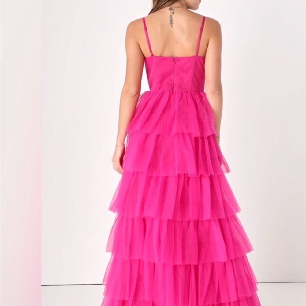 NWT Lulus Rule the Runway Hot Pink Tulle Bustier Maxi Dress M - Picture 2 of 8